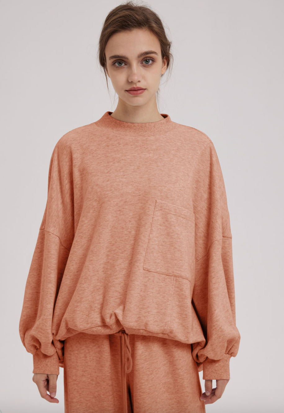 Nap Loungewear Oversized Sweater Womens M Medium Pumpkin Mock Neck Patch Pocket